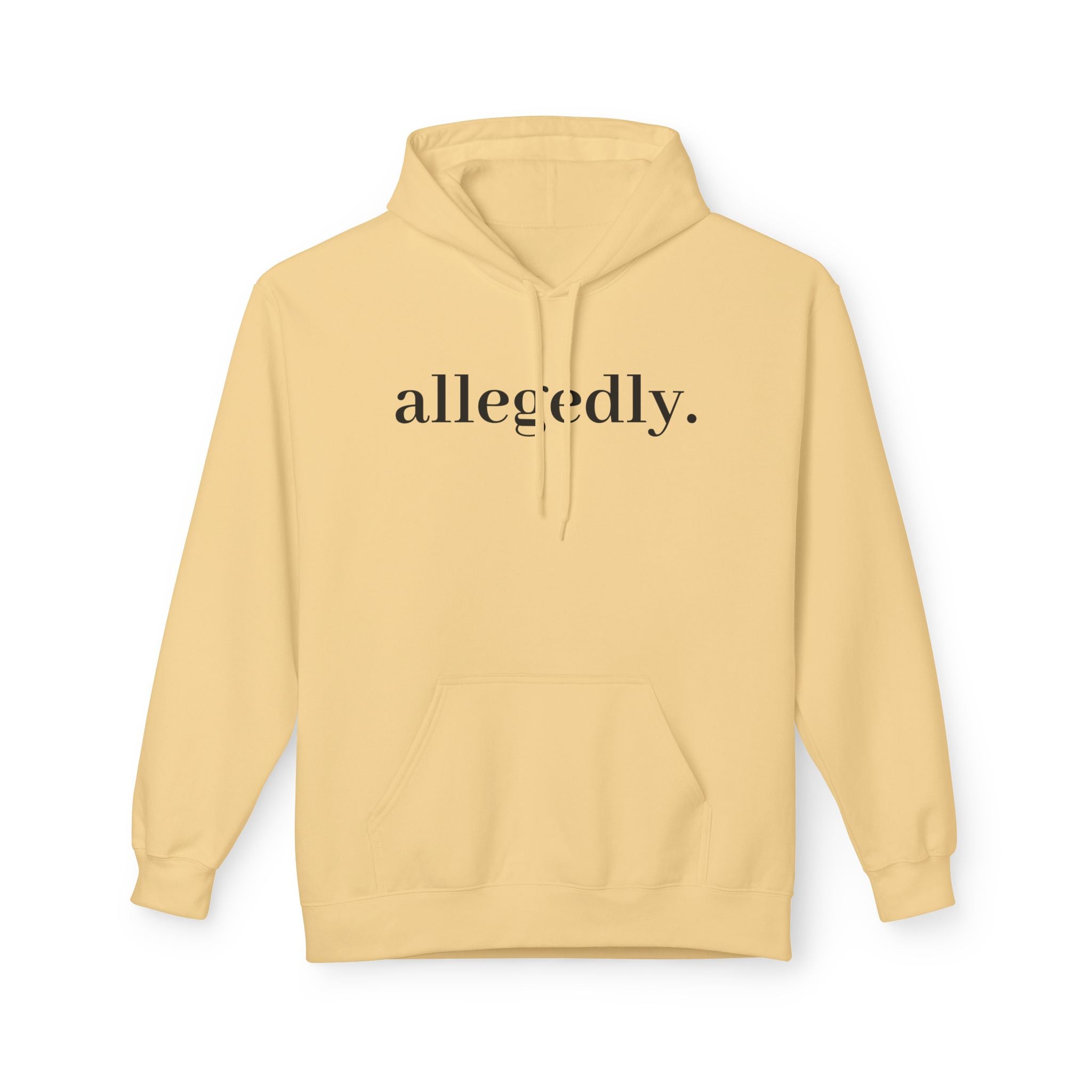 Allegedly. Minimalist White Hoodie — Subtle Script Statement Sweatshirt
