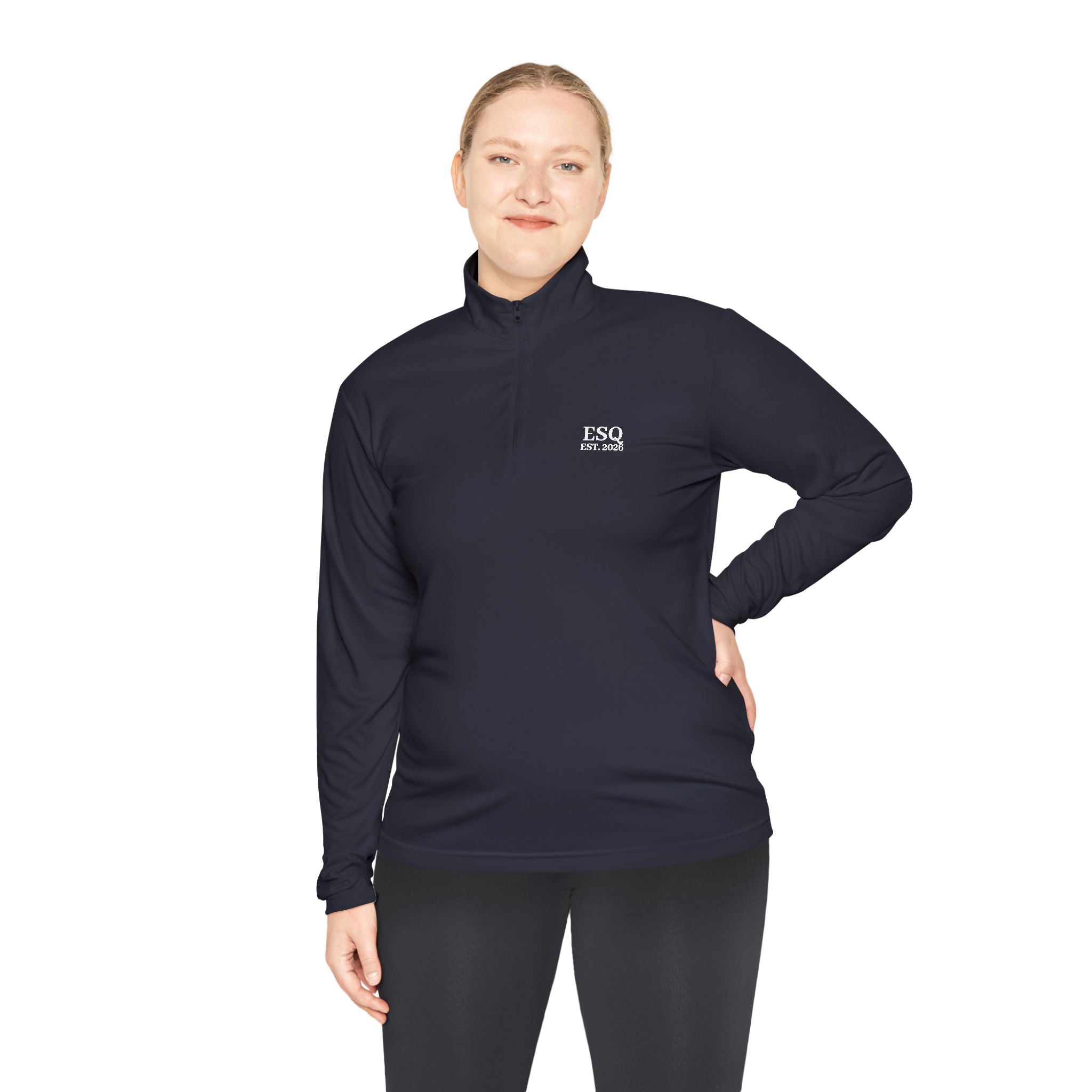 Quarter-Zip Pullover with 'ESQ.' Chest Logo — Minimalist Professional Sweatshirt
