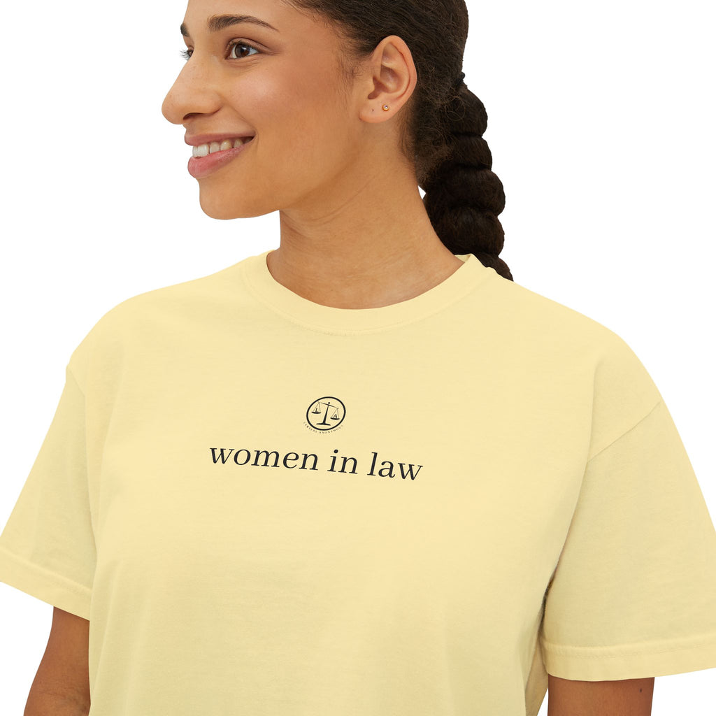 Women in Law Boxy Tee — Minimalist Feminist Lawyer T-Shirt