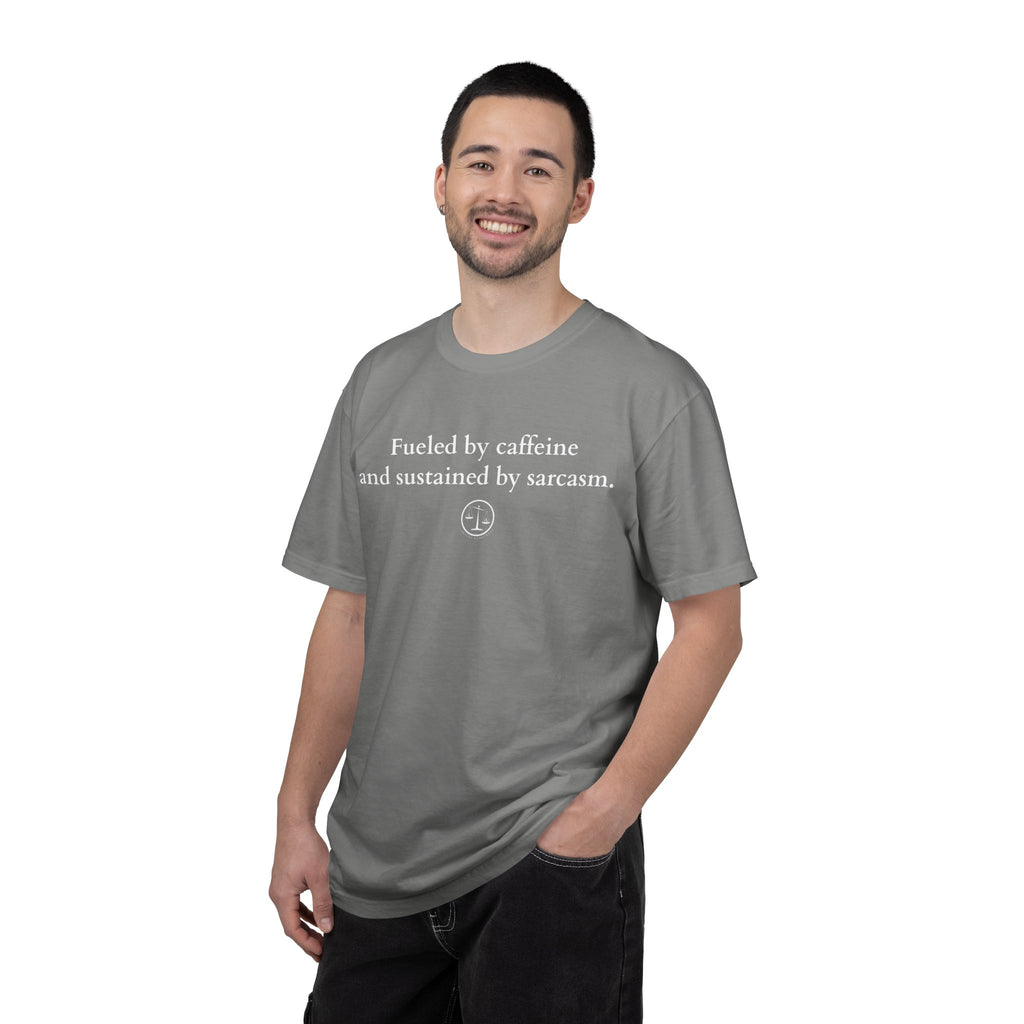 Funny Lawyer Quote Unisex T-shirt - Caffeine, Sarcasm, and CLEs