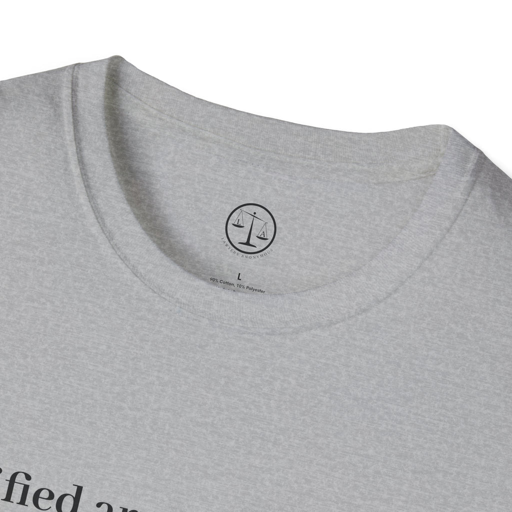 T-Shirt — “certified armchair lawyer.” Minimalist Funny Legal Enthusiast Tee